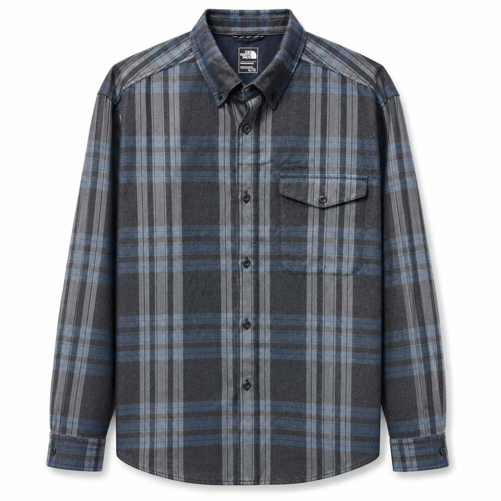 The North Face Men's Blue and Grey Plaid Long Sleeve Button-Down Shirt XL